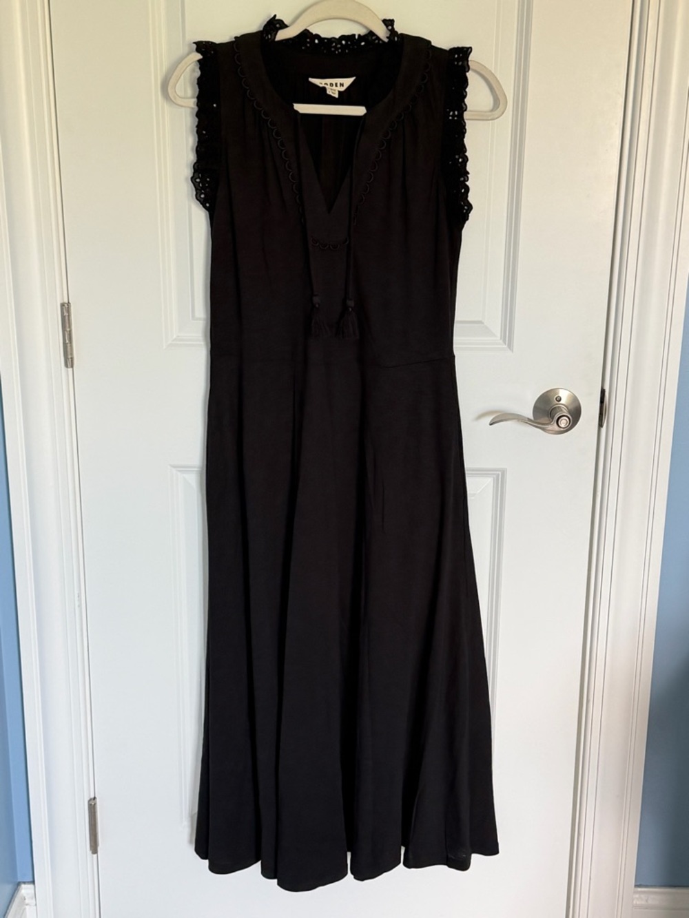 BODEN Black Aria Broderie Trim Midi Dress Size 4R 54744 - Picture 5 of 14